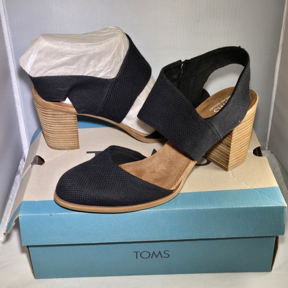 TOMS Majorca Sandal Womens 11 Black Basketweave Slingback Closed Toe NEW